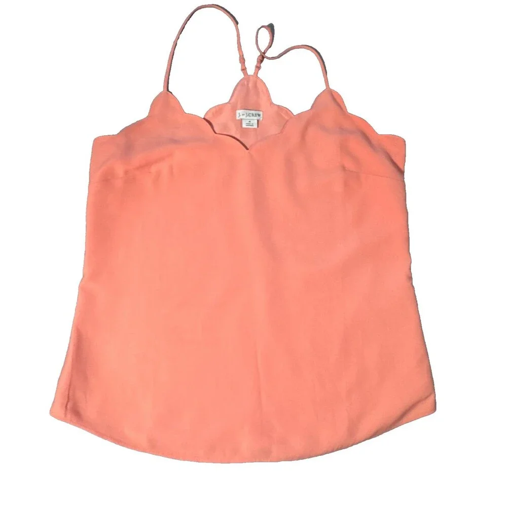 J Crew Scalloped Cami Top Coral Pink Size 4 Spaghetti Strap Tank Summer